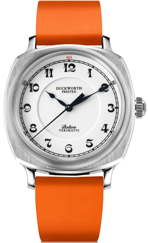 Duckworth Prestex Bolton Verimatic White Orange Rubber Watch sold by Jura Watches