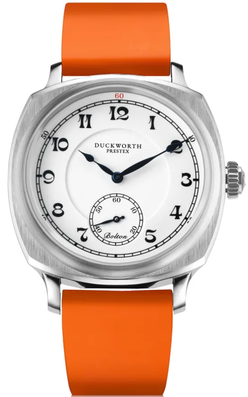 Duckworth Prestex Bolton Small Seconds White Orange rubber Watch sold by Jura Watches