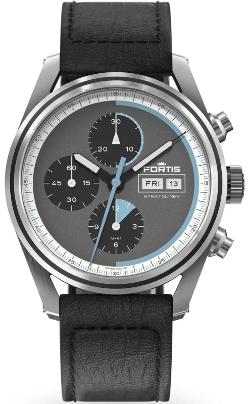 Fortis Stratoliner Cosmic Grey Aviator Strap Watch made by Fortis