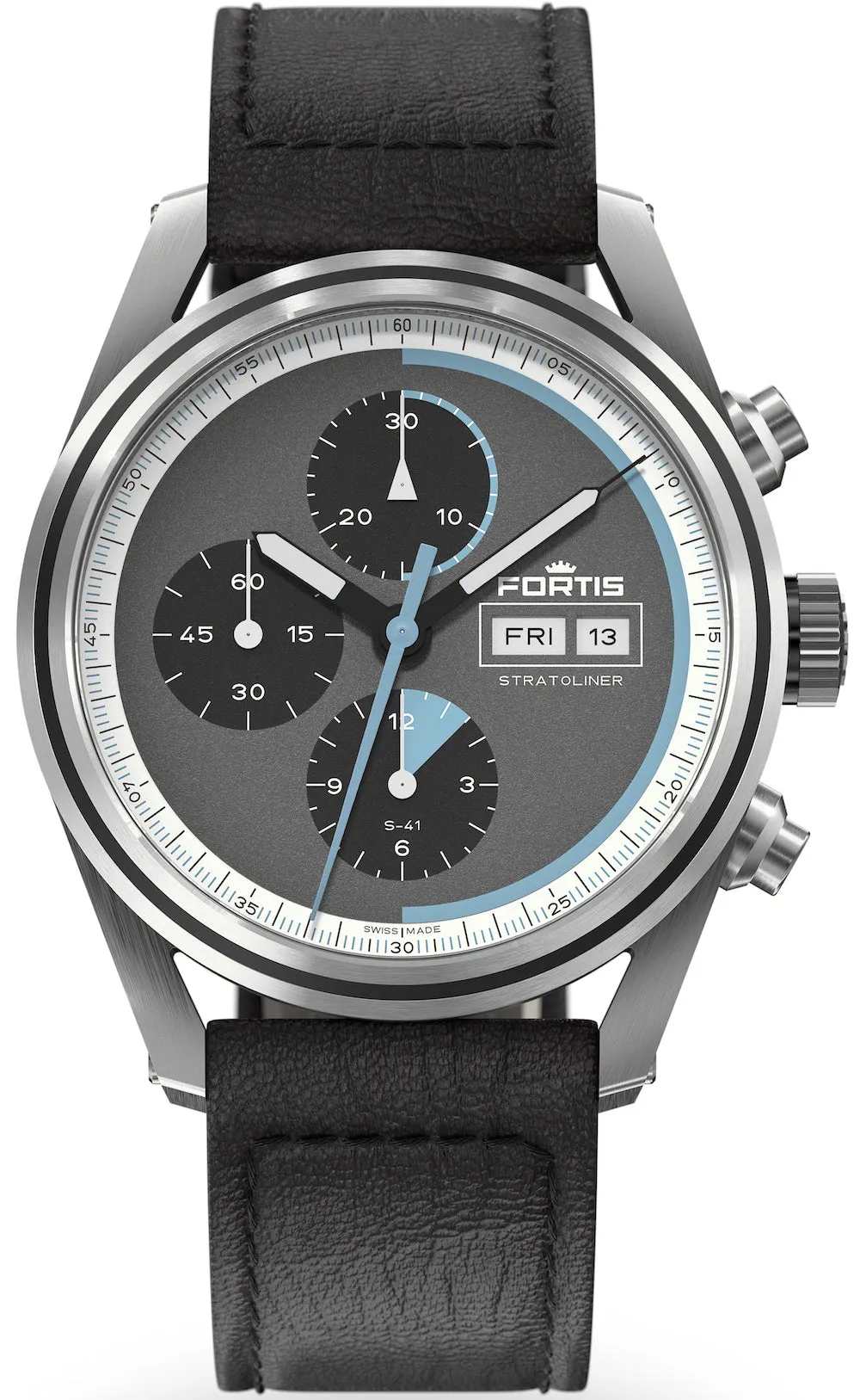 Fortis Stratoliner Cosmic Grey Aviator Strap Watch sold by Jura Watches