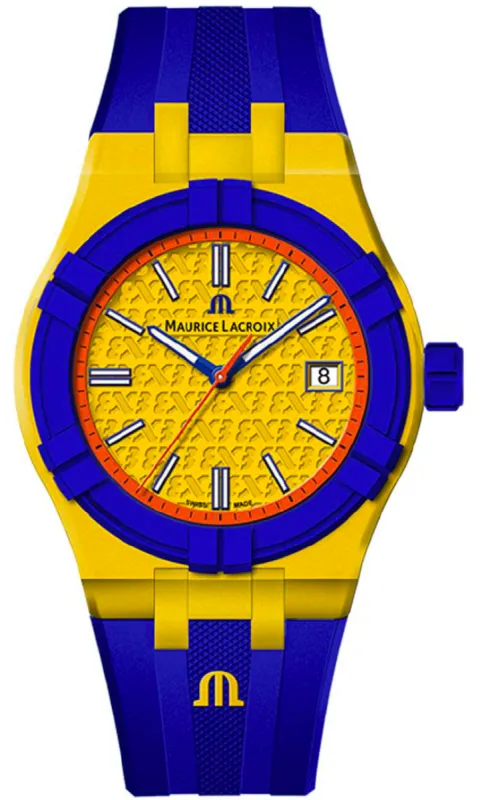 Maurice Lacroix Aikon Quartz TIDE FIBA Yellow Blue Special Edition Watch D made by Maurice Lacroix