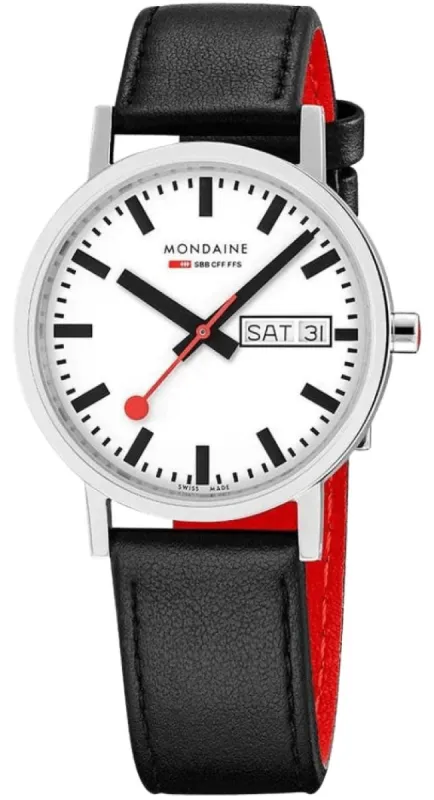 Mondaine Classic Day Date Vegan Grape Leather Watch made by Mondaine