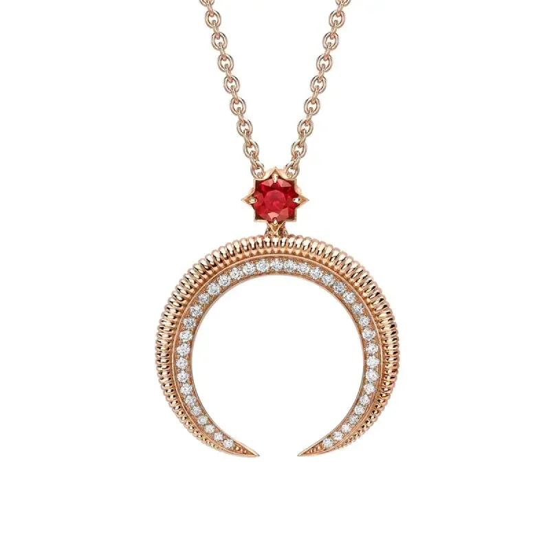 Faberge Colours of Love Hilal 18ct Rose Gold Ruby Diamond Pendant sold by Jura Watches
