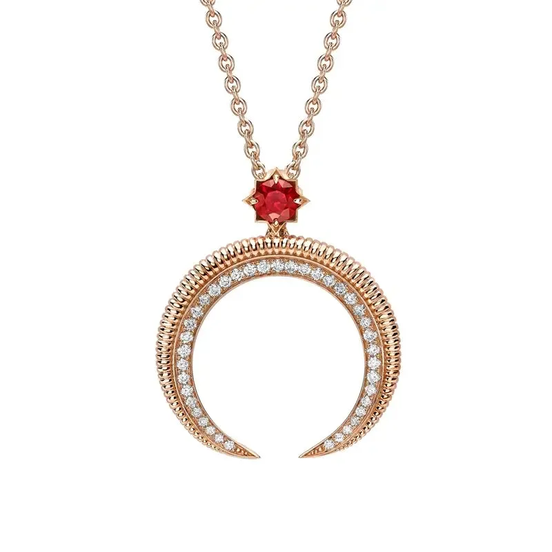 Faberge Colours of Love Hilal 18ct Rose Gold Ruby Diamond Pendant sold by Jura Watches