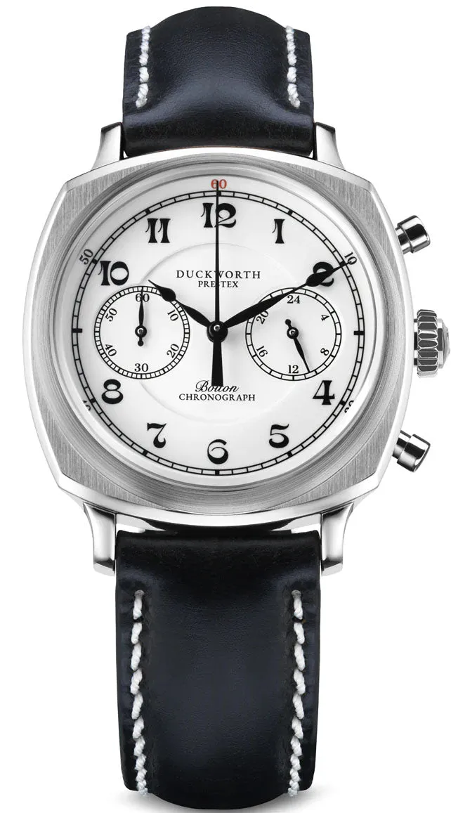 Duckworth Prestex Bolton Chronograph White Black Leather sold by Jura Watches