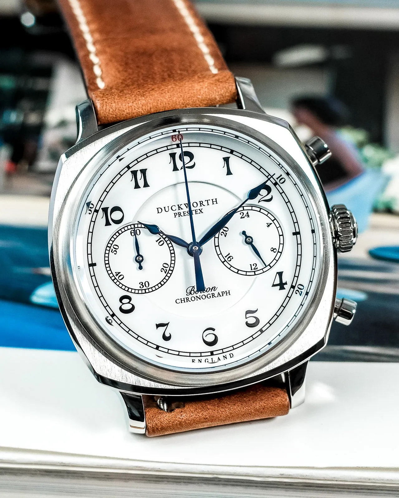 Duckworth Prestex Bolton Chronograph White Brown Leather sold by Jura Watches product image thumbnail 3
