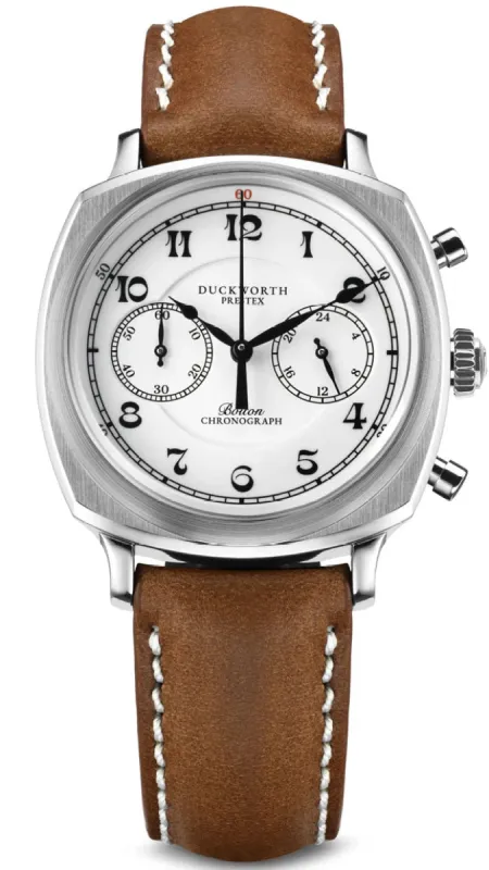 Duckworth Prestex Bolton Chronograph White Brown Leather sold by Jura Watches