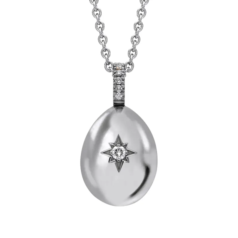 Faberge Essence 18ct White Gold 0.08ct Diamond Heart Egg Pendant Exclusive Edition sold by Jura Watches