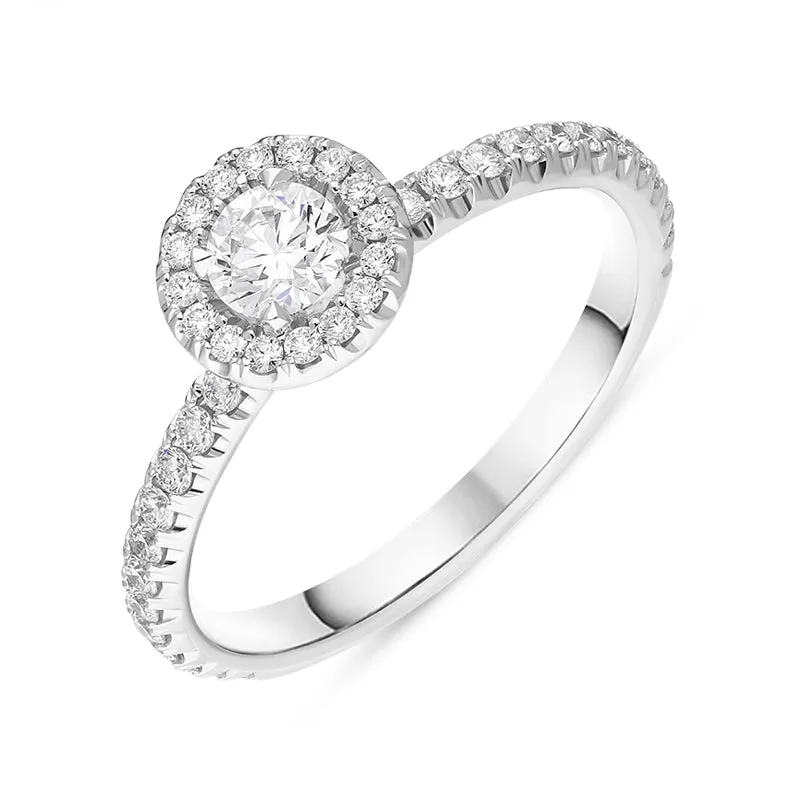 18ct White Gold Diamond Round Brilliant Cut Shoulder Set Cluster Ring sold by Jura Watches