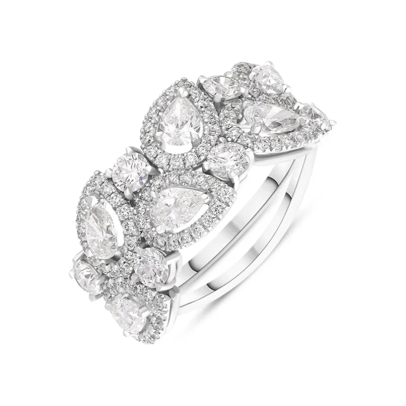 Platinum Diamond Pear Cut Statement Cluster Ring sold by Jura Watches