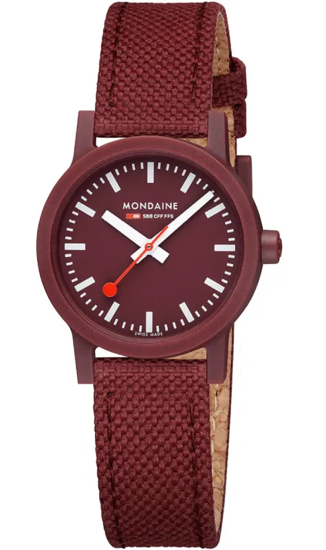 Mondaine Essence Dark Cherry Textile sold by Jura Watches