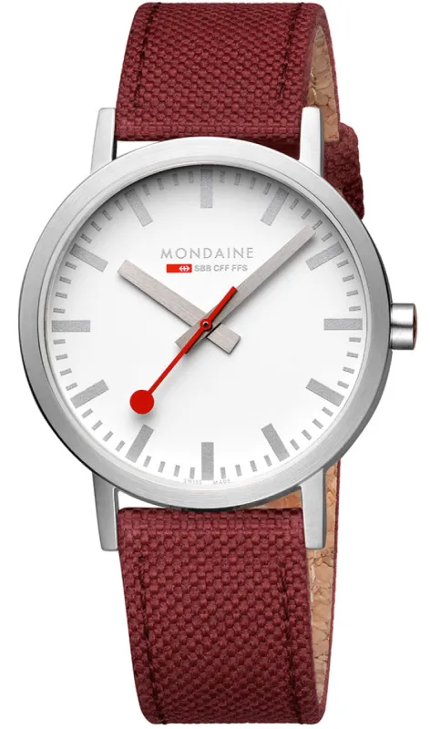 Mondaine Watch Classic Dark Cherry Textile D made by Jura Watches
