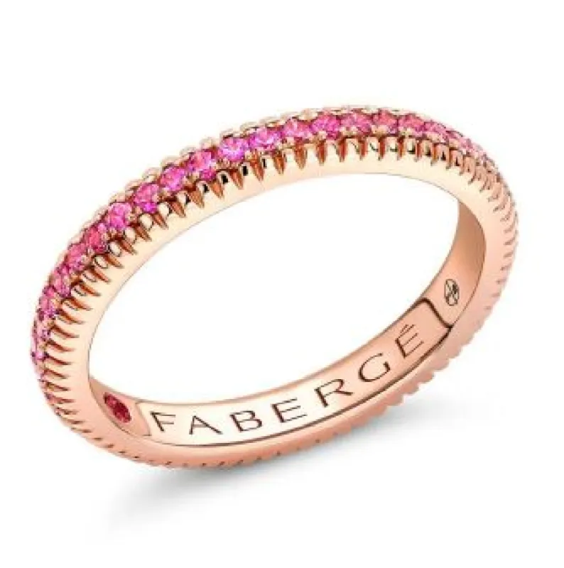 Faberge Colours of Love 18ct Rose Gold Pink Sapphire Fluted Band Ring sold by Jura Watches