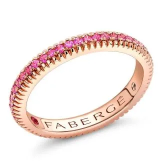 Faberge Colours of Love 18ct Rose Gold Pink Sapphire Fluted Band Ring sold by Jura Watches
