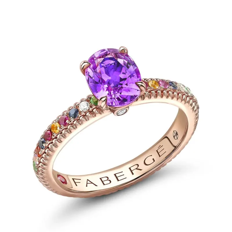 Faberge Colours of Love 18ct Rose Gold Sapphire Multi Gemstone Fluted Ring sold by Jura Watches