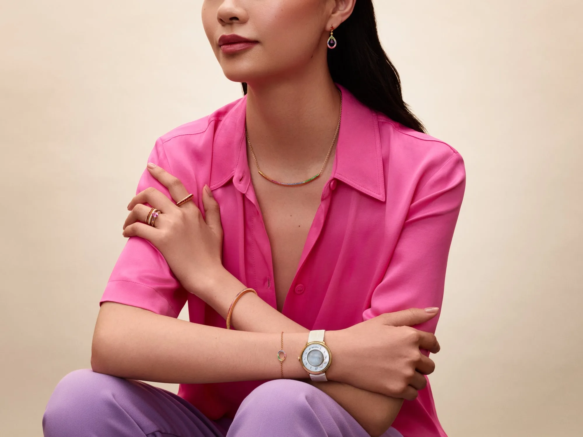 Faberge Colours of Love 18ct Rose Gold Sapphire Multi Gemstone Fluted Ring sold by Jura Watches product image thumbnail 2