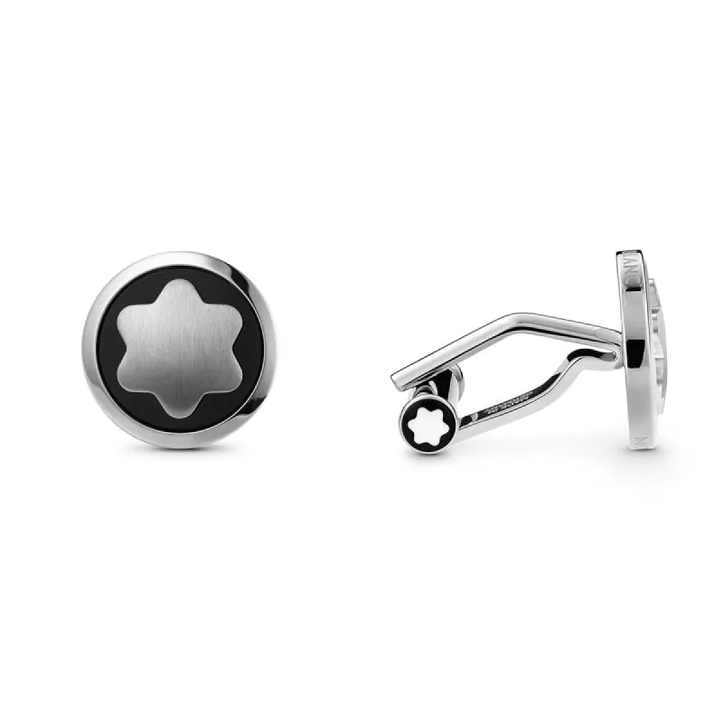 Montblanc Cufflinks Stainless Steel Onyx Star made by Mont Blanc