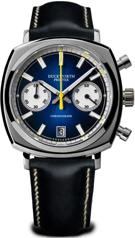 Duckworth Prestex Chronograph 42 Blue Sunburst Blue Leather made by Jura Watches