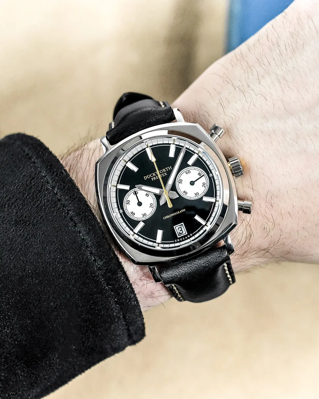 Duckworth Prestex 42 Black Sunburst Black Leather sold by Jura Watches product image thumbnail 5