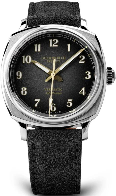 Duckworth Prestex Verimatic Black Fume Ebony Brown Suede sold by Jura Watches