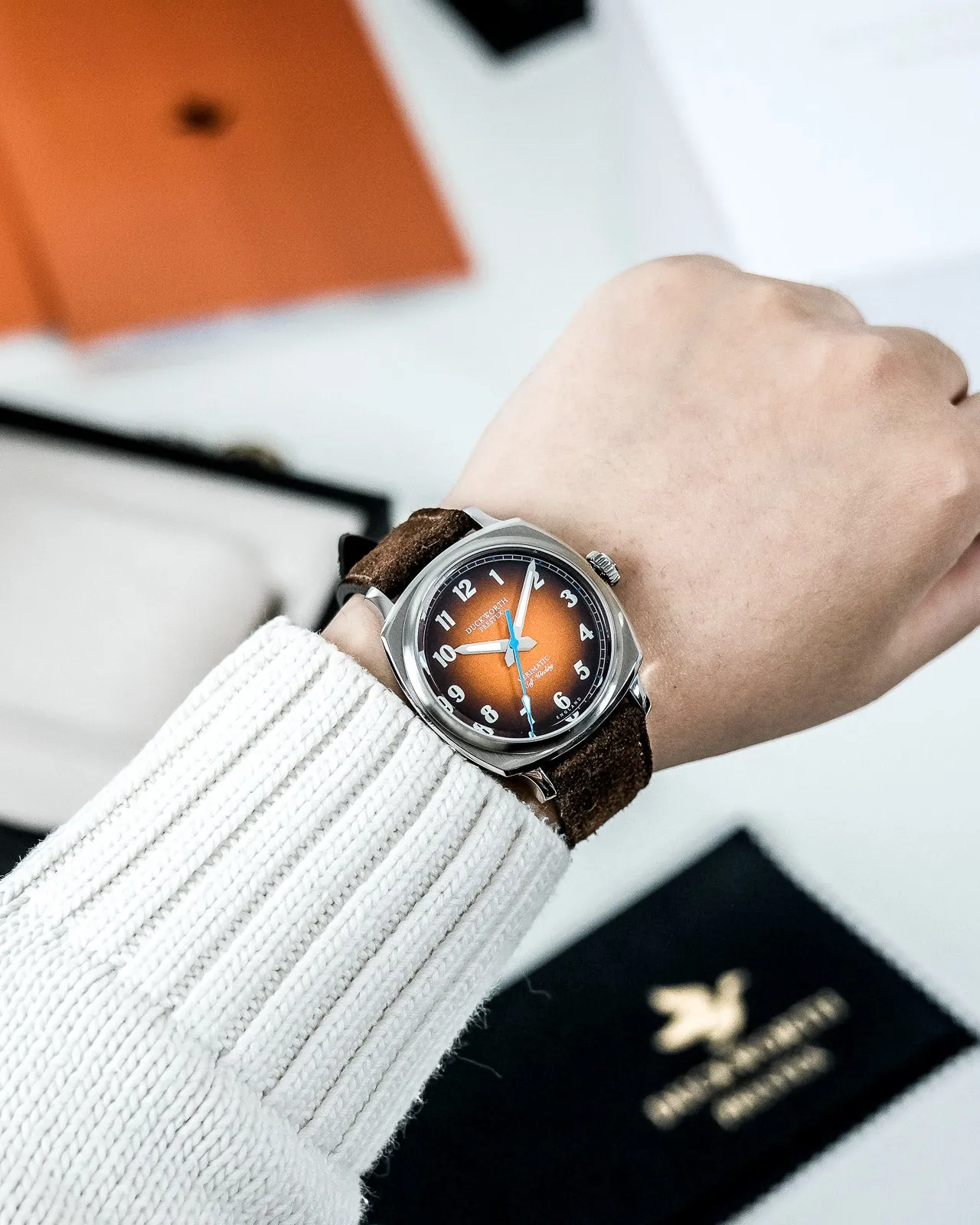 Duckworth Prestex Verimatic Orange Fume Brown Suede sold by Jura Watches product image thumbnail 4