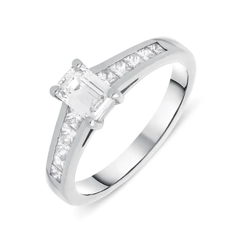 Platinum 0.80ct Diamond Emerald Cut Graduating Ring sold by Jura Watches