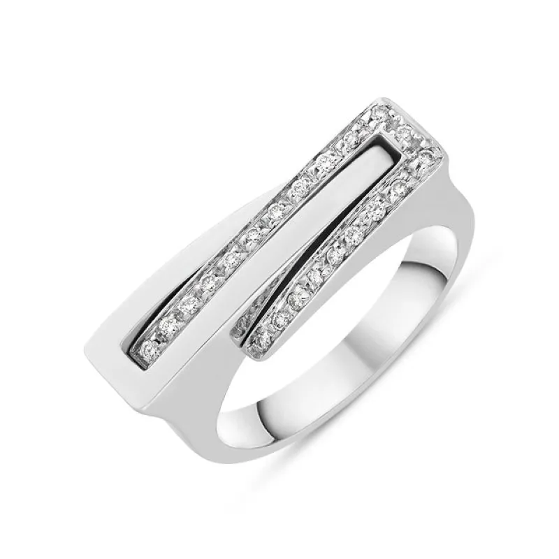 18ct White Gold Diamond Crossover Ring sold by Jura Watches