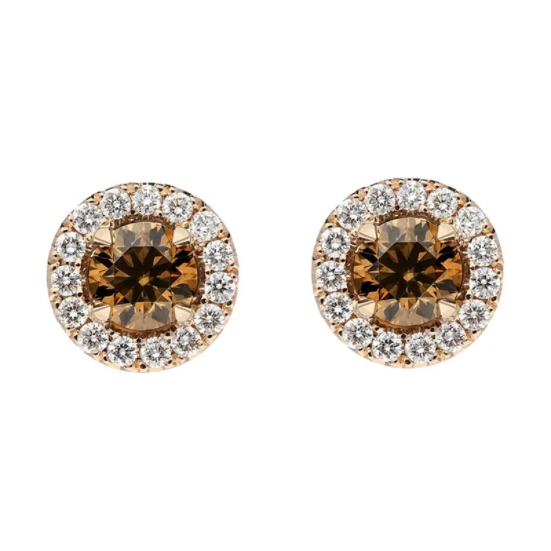 18ct Rose Gold Brown and White Diamond Round Cluster Stud Earrings sold by Jura Watches