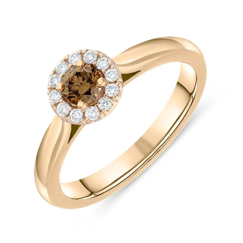18ct Rose Gold Brilliant Cut 0.22ct Brown Diamond Round Ring made by Bloch