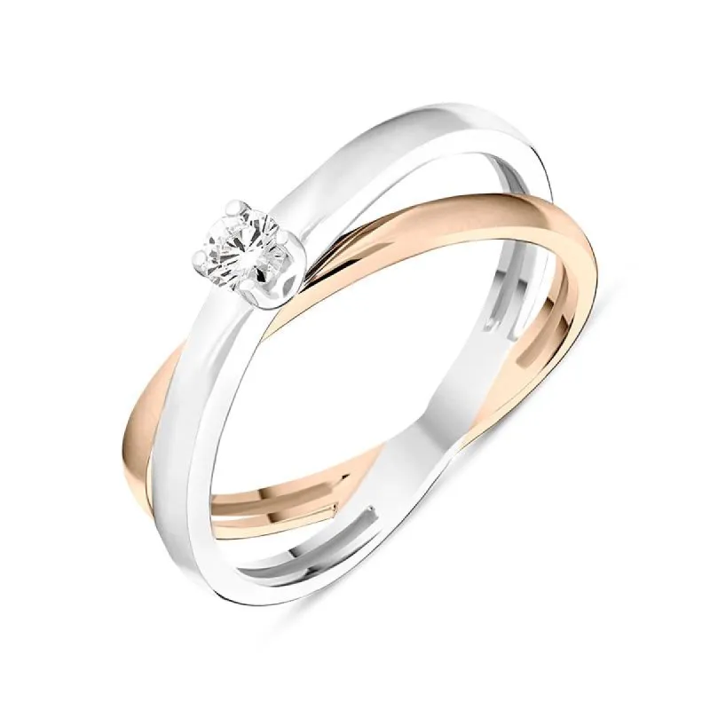 18ct White Rose Gold Diamond Cross Over Solitaire Ring sold by Jura Watches