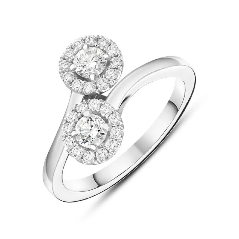 18ct White Gold 0.60ct Diamond Double Cross Over Ring sold by Jura Watches