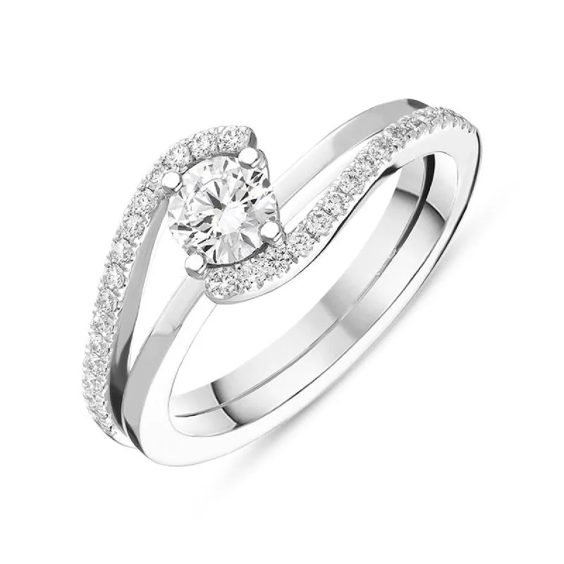 18ct White Gold 0.73ct Diamond Twist Shoulder Ring sold by Jura Watches