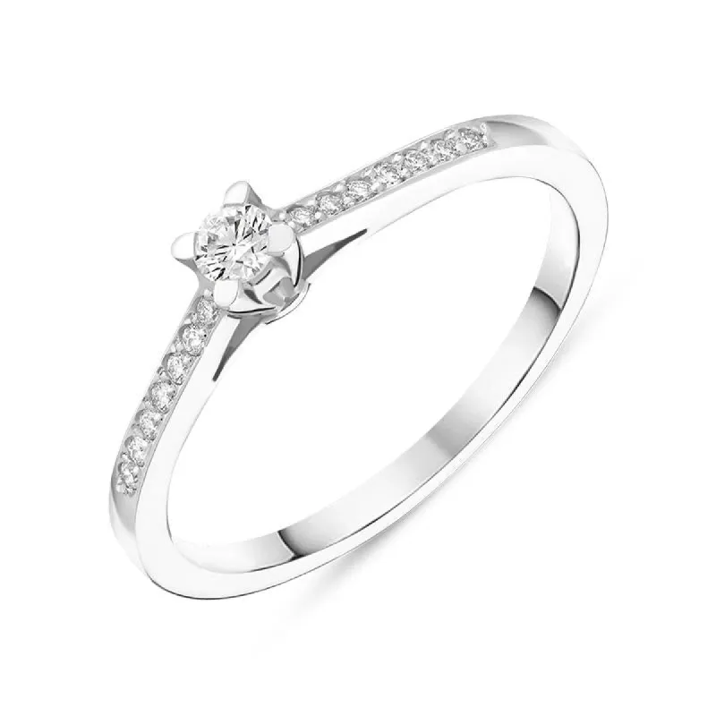 Platinum Brilliant Cut Diamond Shoulder Solitaire Ring sold by Jura Watches