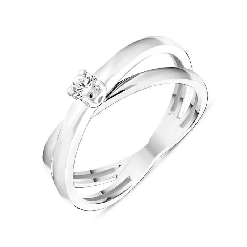 18ct White Gold Diamond Cross Over Solitaire Ring sold by Jura Watches
