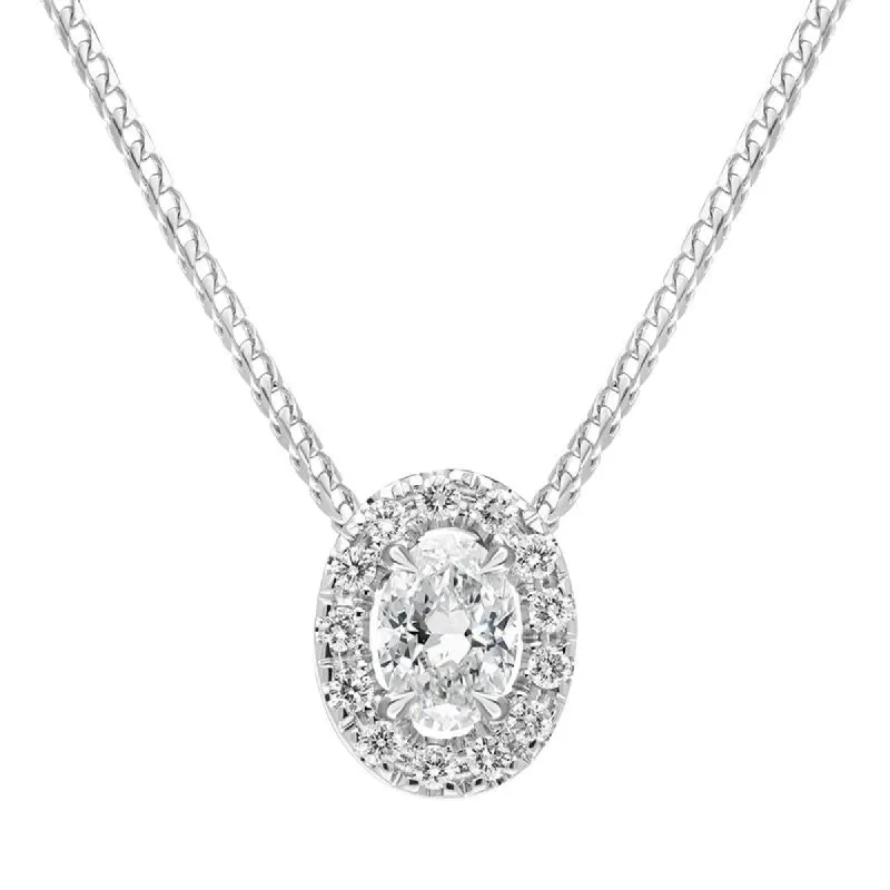18ct White Gold 0.44ct Diamond Pave Oval Necklace sold by Jura Watches