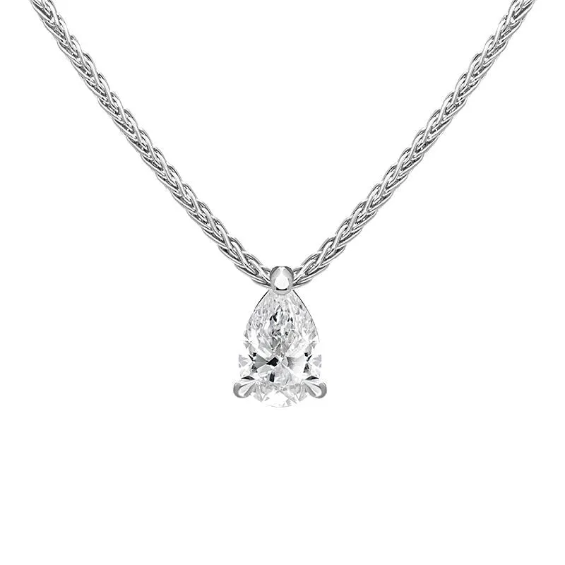 18ct White Gold 0.40ct Diamond Solitaire Pear Necklace sold by Jura Watches