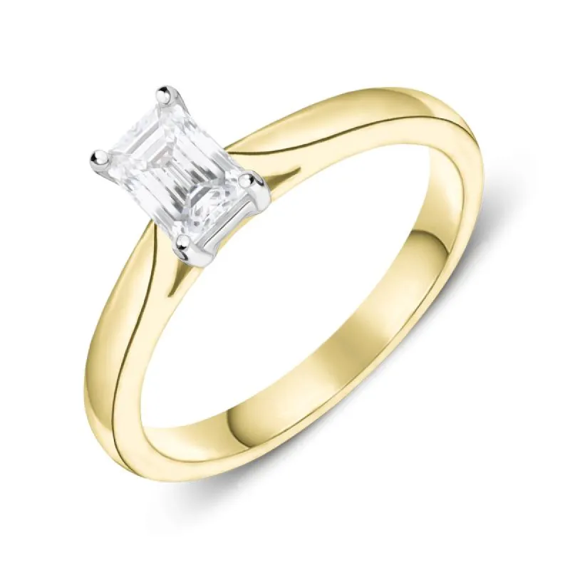 18ct Yellow Gold 0.51ct Diamond Emerald Cut Solitaire Ring sold by Jura Watches