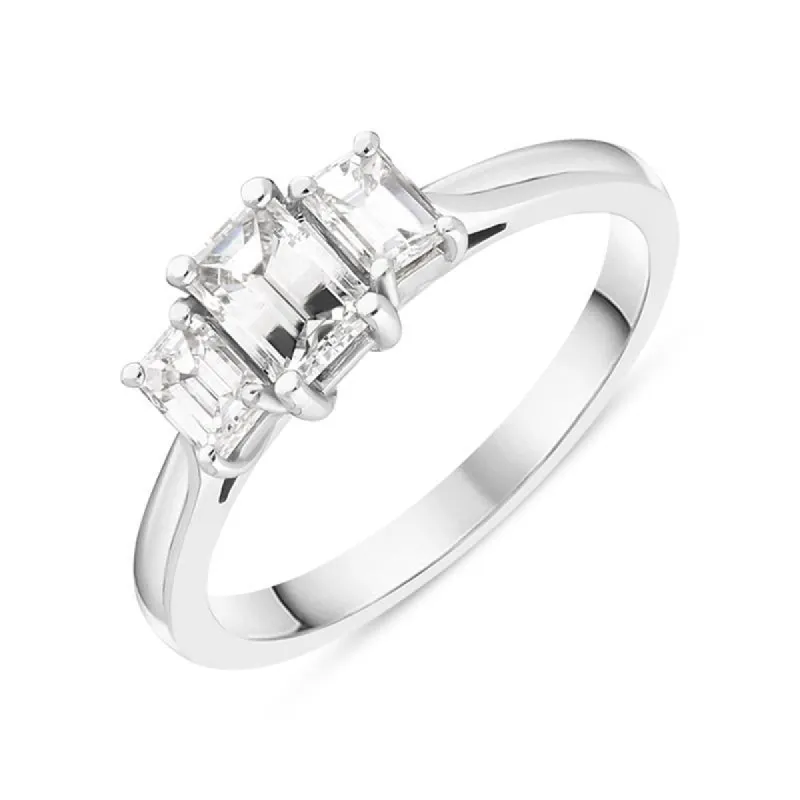 Platinum 0.88ct Diamond Emerald Cut Trilogy Ring sold by Jura Watches