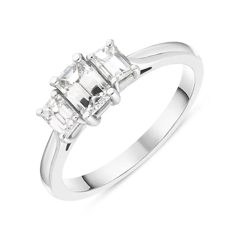 Platinum 0.88ct Diamond Emerald Cut Trilogy Ring sold by Jura Watches