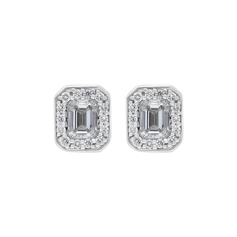 18ct White Yellow Gold 0.55ct Diamond Emerald Cut Cluster Stud Earrings sold by Jura Watches