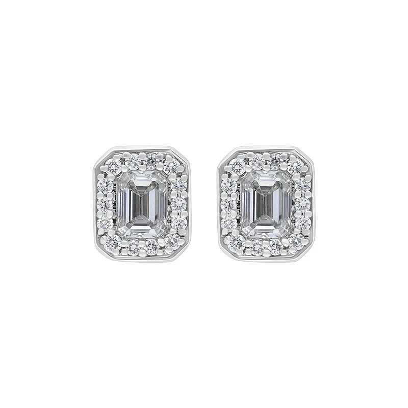 18ct White Yellow Gold 0.55ct Diamond Emerald Cut Cluster Stud Earrings sold by Jura Watches