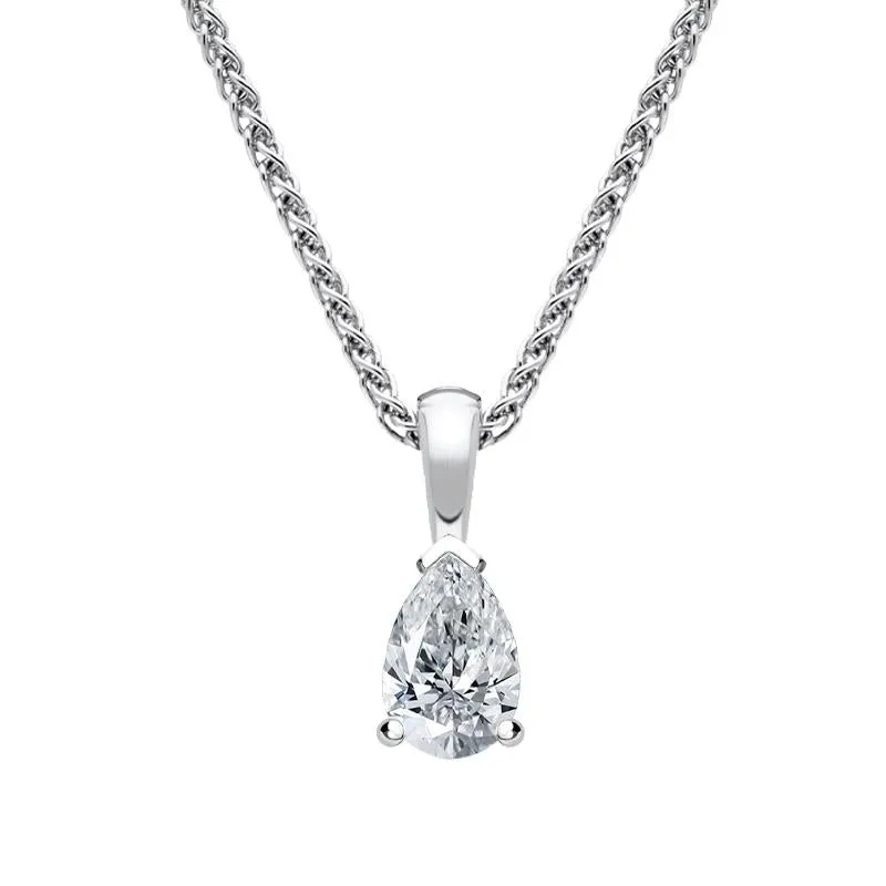 18ct White Gold 0.42ct Diamond Pear Cut Solitaire Necklace sold by Jura Watches