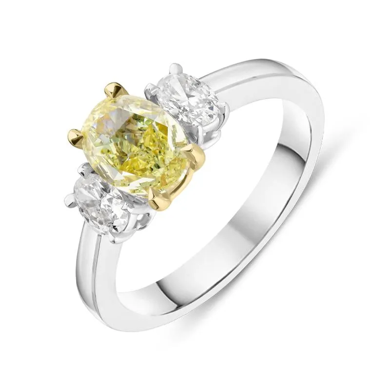18ct White Gold 1.00ct Yellow Diamond and 0.41ct Diamond Oval Three Stone Ring sold by Jura Watches