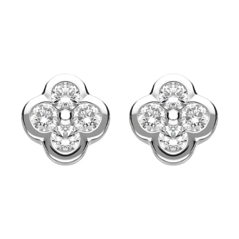 18ct White Gold 0.25ct Diamond Flower Stud Earrings sold by Jura Watches