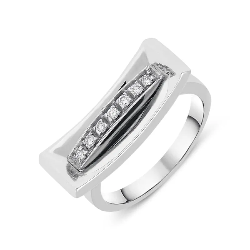 18ct White Gold Diamond Pave Set Curved Oblong Ring sold by Jura Watches