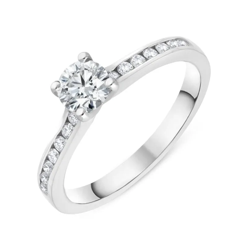 18ct White Gold 0.63ct Diamond Shoulder Solitaire Ring sold by Jura Watches
