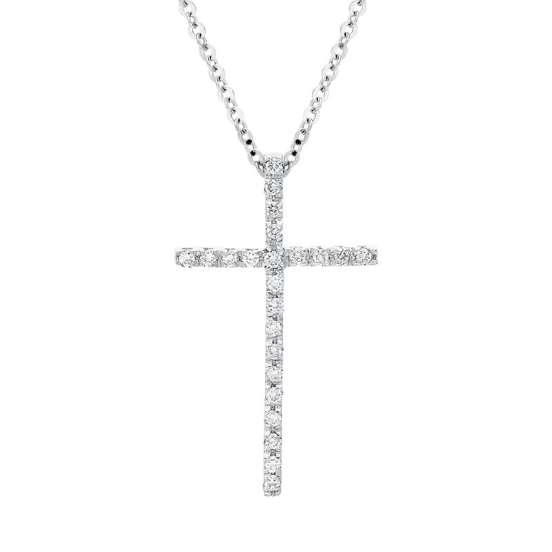18ct White Gold 0.15ct Diamond Fine Cross Necklace D sold by Jura Watches