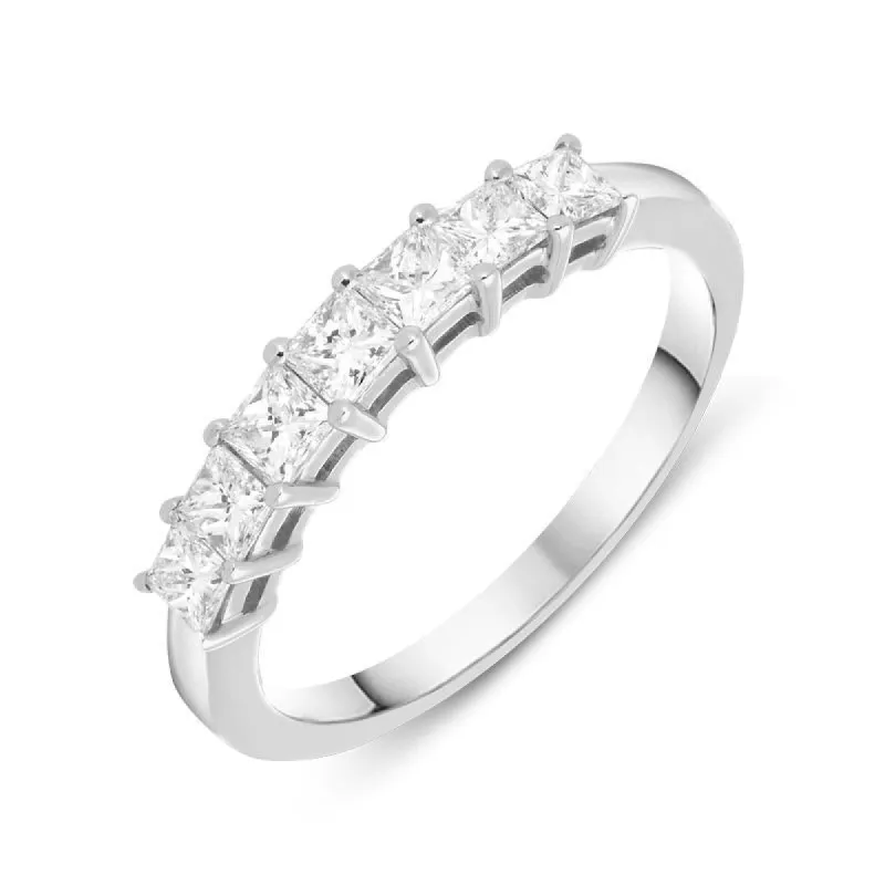 18ct White Gold 0.68ct Diamond Princess Cut Wedding Half Eternity Ring D sold by Jura Watches