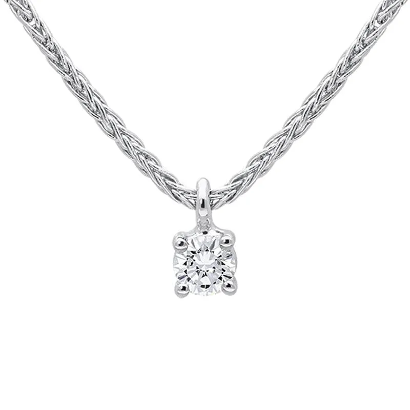 18ct White Gold 0.10ct Diamond Brilliant Cut Solitaire Necklace D sold by Jura Watches