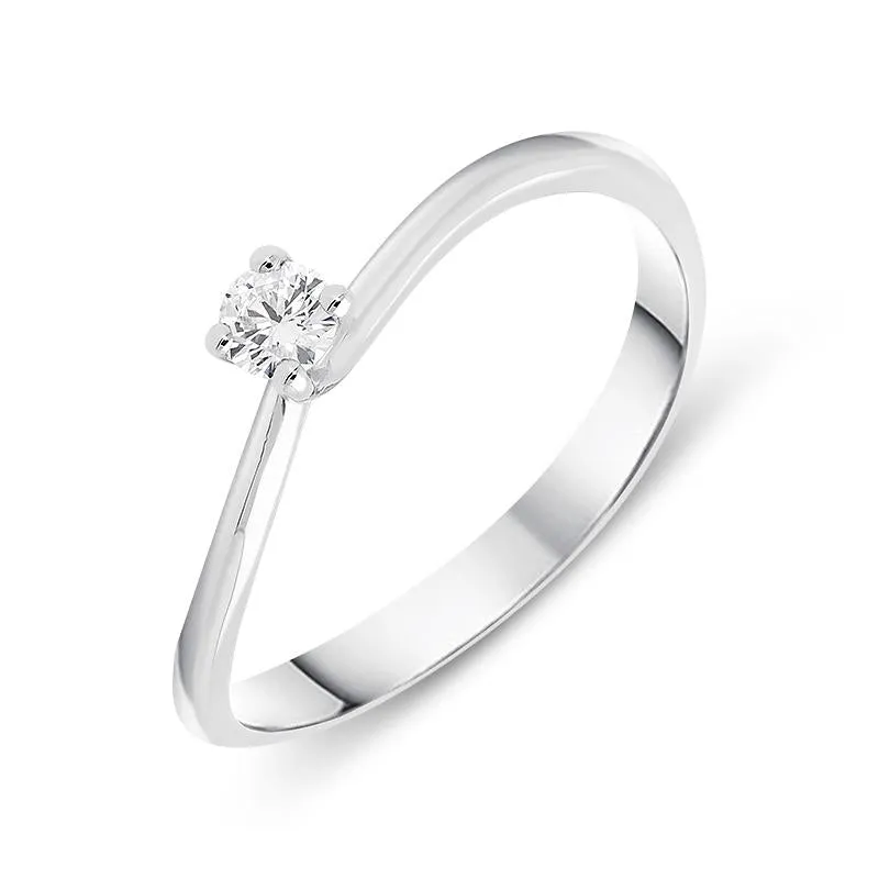 18ct White Gold 0.11ct Brilliant Cut Diamond Solitaire Twist Ring sold by Jura Watches